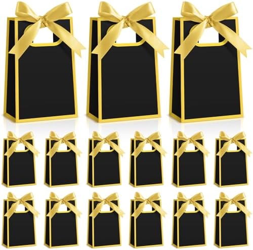 AmazingSpark 50 Pcs Black Gold Mini Gift Bags Bulk 6.3 x 3.9 x 2.8 Inch Party Favors Elegant Small Gift Bags with Handles and Ribbon Bows for Wedding Birthday Bridal Baby Shower Party Favors by Unknown