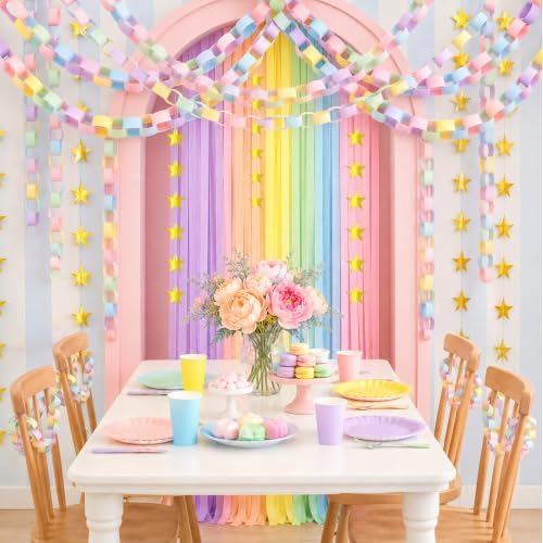 Pastel Paper Chain Strips and Star Garland Streamers Party Decorations Set - Image 5