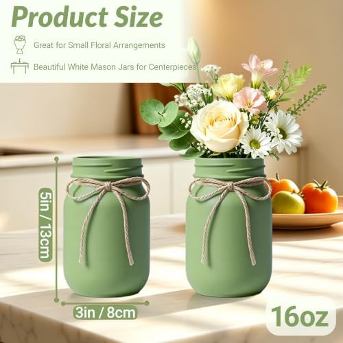 12 PCS 16oz Glass Mason Jars Flower Vases for Centerpieces, Green - Image 2
