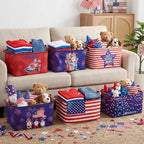 CHENGU 6 Pack 4th of July Storage Baskets Collapsible Patriotic Bins for Gifts 250th Independence Day Red Blue White Large Gnomes Basket Foldable American Flag Box with Handle for Party Bedroom Home - Image 4