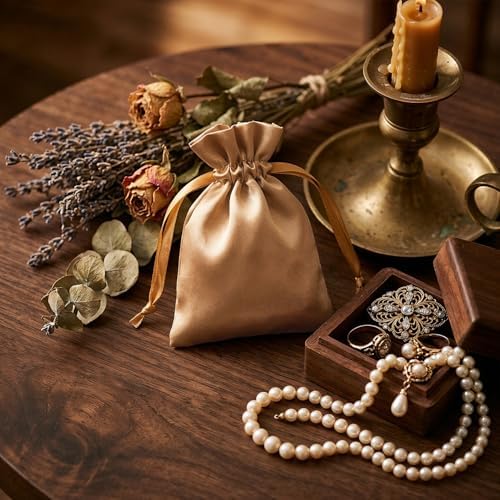 50 Pack 6" x 9" Old Gold Satin Gift Bags with Drawstring, Large Gift Pouches, Wedding Favor Bags for Baby Shower Birthday Party Small Business - Image 5