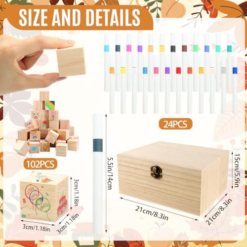 150 Pcs Fall Pumpkin Baby Shower Games Sign Kit, Including a Decorate Game Sign 102 DIY Wooden Blocks, 10 Stencils, 36 Acrylic Markers & Storage Box for Gender Reveal Party Thanksgiving ﻿ - Image 3