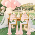 QueenDream Blush Chair Sashes Wedding Aisle Decorations: 16 Packs Tulle Draping Fabric Sheer Church Chair Cover Bulk for Baby Shower Party Banquet - Image 4
