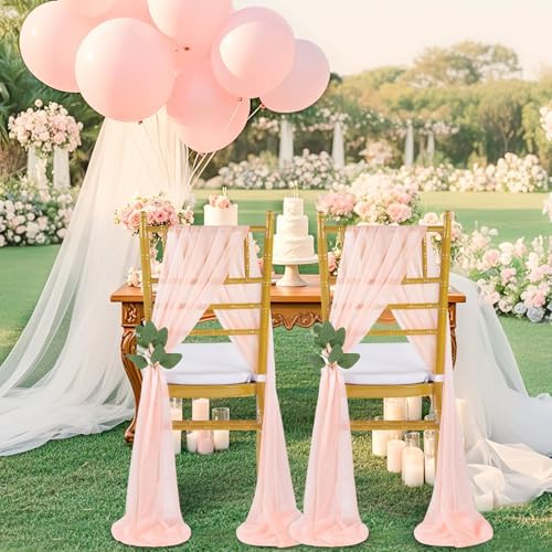 QueenDream Blush Chair Sashes Wedding Aisle Decorations: 16 Packs Tulle Draping Fabric Sheer Church Chair Cover Bulk for Baby Shower Party Banquet - Image 4