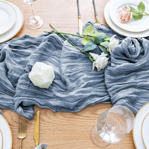 Wokceer Cheesecloth Table Runner Dusty Blue 10FT Boho Gauze, 12 Pack - Image 5