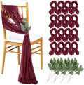 QueenDream Burgundy Chair Sashes Wedding: 16 Pieces Long Sheer Wedding Aisle Chair Decorations Tulle Chairs Covers with Artificial Eucalyptus by QueenDream