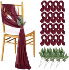 QueenDream Burgundy Chair Sashes Wedding: 16 Pieces Long Sheer Wedding Aisle Chair Decorations Tulle Chairs Covers with Artificial Eucalyptus by QueenDream