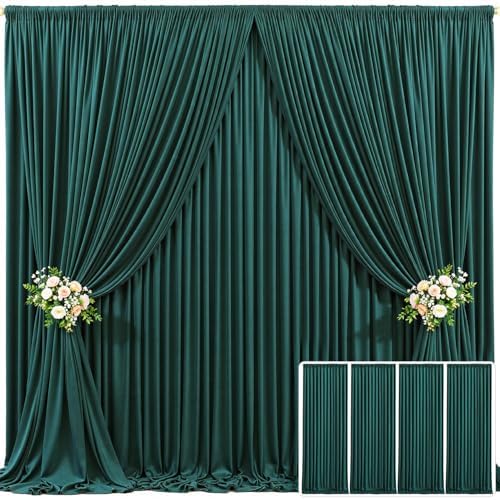 4 Panels Hunter Green Backdrop Curtain for Parties Wrinkle Free Dark Green Photo Curtains Backdrop Drapes Fabric Decoration for Baby Shower Birthday Party Photography 20ft(W) x 10ft(H) by Tao-GePartyDecorations