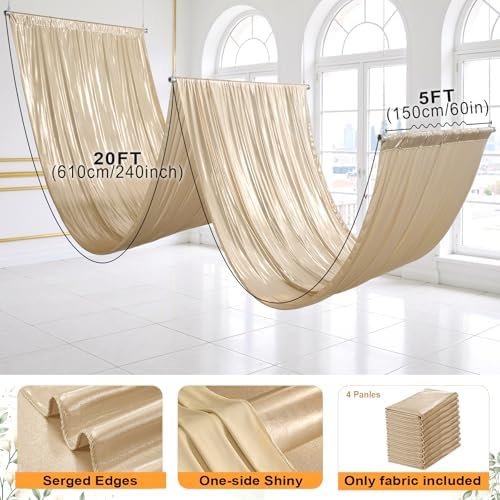 10 Panels 5ft(W) x 20ft(L) Champagne Backdrop Curtain for Wedding Parties - Image 6