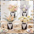 LemonRoad 6 Set Cylinder Planter Box with Paper Removable Foam Round Flower Box Vase for Wedding Artificial Flowers Kitchen Party Table Centerpiece Home Decor(Black and White) - Image 3