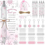 145 Pieces Little Snowflake Baby Shower Favors for Guest Pink Girl Ballpoint Pens and Keychains Gifts Bulk Winter Retractable Baby Shower Pens Gender Reveal Thank You Cards Souvenirs Prizes by EYNDYN