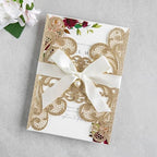 20Pcs Gold Glitter Laser Cut Wedding Invitation Cards With Envelopes - Image 3