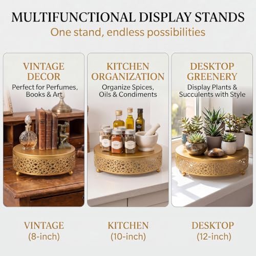 3-Piece Gold Cake Stand Set (8", 10", 12"), Elegant Metal Round Dessert Display Pedestals, Versatile Cupcake Pastry Serving Trays for Wedding, Birthday, Baby Shower Party Decor - Image 7