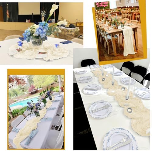 12 Pack Ivory Table Runner 10Ft Cheesecloth Table Runner Rustic Gauze Table Runners Romantic Long Cream Sheer Fabric Cheese Cloth Table Runners for Wedding Party Bridal Baby Shower - Image 6
