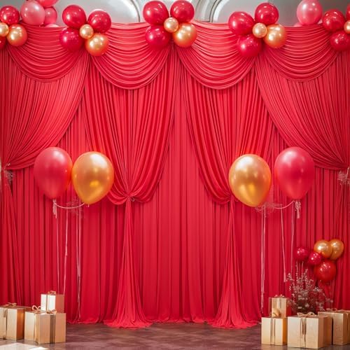 Red Backdrop Curtains 6 Panels-Wrinkle-Free Polyester Photography Drapes Party Photo Backgrounds for Wedding Christmas Photo Backdrops- 24 X10FT (Red) - Image 6