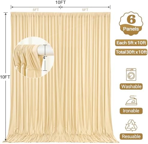 30x10ft Champagne Backdrop Curtain Panels for Parties - Wrinkle Free Polyester Photo Curtain Backdrop Wedding Back Drop Fabric Drapes for Party Decorations Background for Photography - Image 4