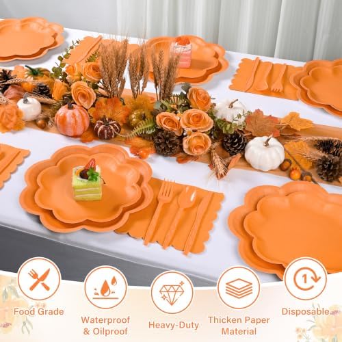 350 Pcs Fall Orange Paper Plates and Napkins Set,Serve for 50 Guest - Image 6
