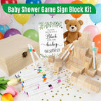 150 Pcs Green Leaf Baby Shower Games Sign Kit, Including a Decorate Flower Game Sign 102 DIY Wooden Blocks 36 Acrylic Markers 10 Stencils 1 Storage Box, for Baby Shower Party Gender Reveal - Image 4