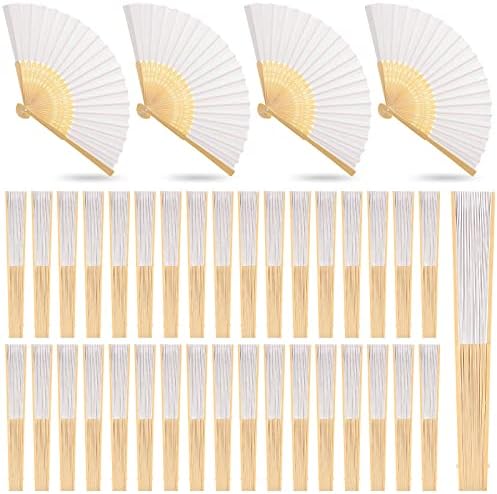 Yinkin 100 Pack Folding Hand Fans Bamboo for Party Favors, White by Yinkin