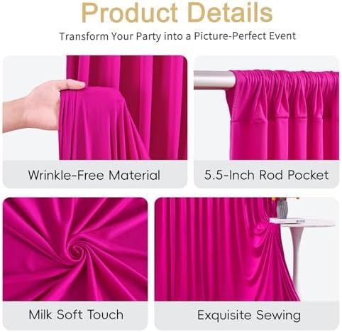 10x10ft Hot Pink Backdrop Curtain, Wrinkle Free Hot Pink Drapes for Backdrop, Photo Backdrop Drapes for Wedding Birthday Party Baby Shower Photography - Image 6