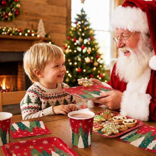 350 Pcs Star Christmas Tree Red, Green Paper Plates and Napkins Set - Image 6