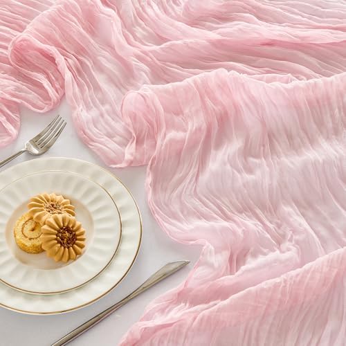 Fanami 6 Pack Cheesecloth Table Runner -10FT Blush Pink Boho Gauze Cheese Cloth Table Runner 120 Inches Long Rustic Sheer Fabric Centerpieces for Wedding Birthday Party Bridal Baby Shower Decorations - Image 2