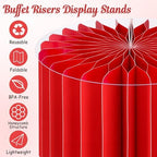 6Pcs Buffet Risers, Food Risers for Table, Foldable Cake Display Stands, Tall Cardboard Cupcakes Stand for Show Catering Desserts Jewelry Wedding Birthday Party Decoration (Glitter Red) - Image 4