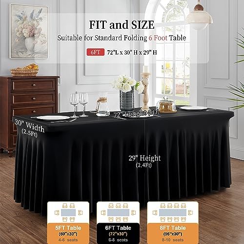Spandex Tablecloth 6FT Rectangle Table Cover 3 Pack Black Wrinkle-Free - Image 6