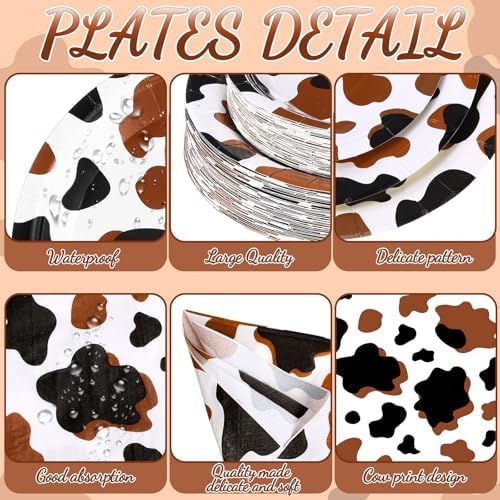 Potchen 452 Pcs Cow Plates Napkins Party Supply, Brown - Image 3