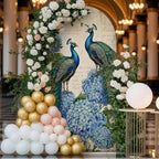 Retro Peacock Arch Backdrop Cover 7.2 FT, Blue Hydrangea Watercolor Vintage Wedding Arch Cover Stretchy Backdrop Stands Covers for Birthday Party Ceremony Banquet Decor - Image 4