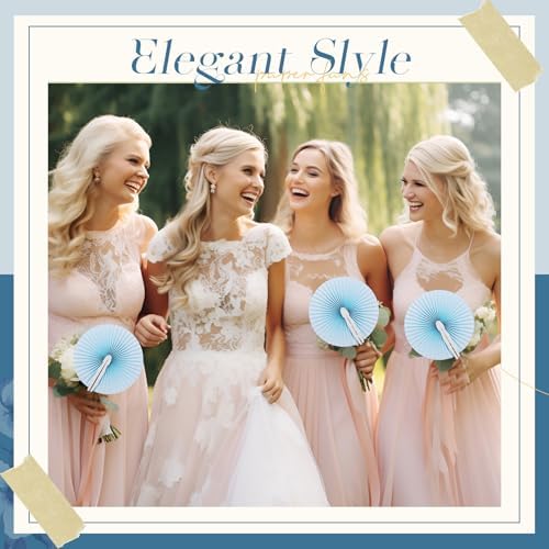 Roowest 60 Pcs Folding Hand Fans Wedding Paper Fan Bulk Decorative Handheld Fan with Handles Party Favor Guest Gift for Wedding Bridal Dancing Ceremony Reception Shower DIY Party Supplies (Baby Blue) - Image 6
