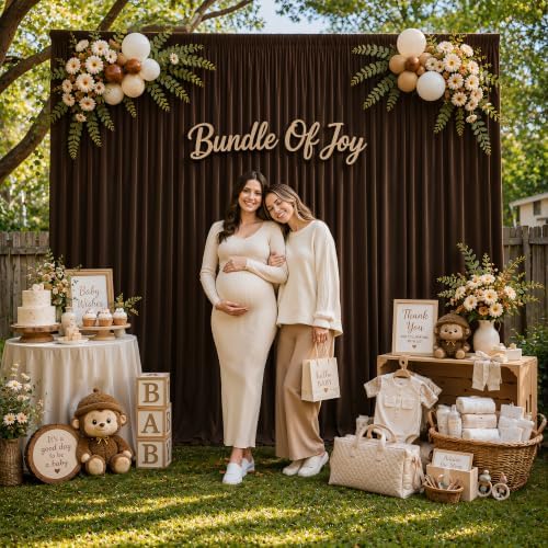 32ftx10ft Wrinkle Free Brown Backdrop Curtain - 10 Feet Photography Backdrop Drapes, Silky Polyester Back Drop Cloth for Wedding Baby Shower Balloon Arch Background - Image 2