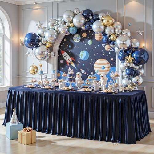 Navy Blue Satin Table Clothes for 6 Foot Rectangle Tables - 6FT Wrinkle Resistant Glitter Rectangle Tablecloths, Party Table Covers for Wedding Banquet, Baby Shower, Birthday, Holiday Dinner - Image 2