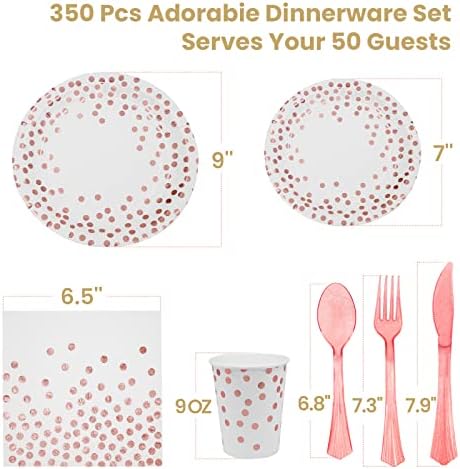 AIRE Rose Gold Paper Plates Set, 350PCS Disposable Dinnerware for 50 Guests - Image 2