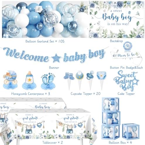 Blue Boy Baby Shower Decorations, Welcome Baby Boy Balloon Arch Kit - Image 2