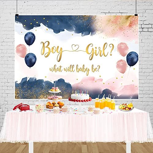 Navy Blue Blush Pink Gender Reveal Backdrop Boy or Girl What Will Baby Be Photography Backdrop Baby Shower He or She Pregnancy Reveal Surprise Party Decoration Banner Photo Background 8x6ft - Image 3
