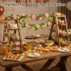 3 Tier Wooden Cupcake Stand with Swing and Flower Decoration, Dark Brown Natural Wood Dessert Swing Display Serving Set with Removable Trays, Rustic Wedding & Party Dessert Stand - Image 2