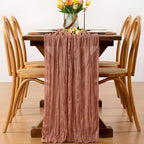 Dusty Rose Cheesecloth Table Runner Boho Wrinkled Gauze Table Runners - Image 4