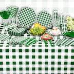 Funnymoom 452 Pcs Green Gingham Party Supplies for 50, Dark Green Plaid Checkered Paper Plates Napkins Cups Tablecloth Cutlery Straws for Holiday Birthday Baby Shower Party Decoration - Image 5