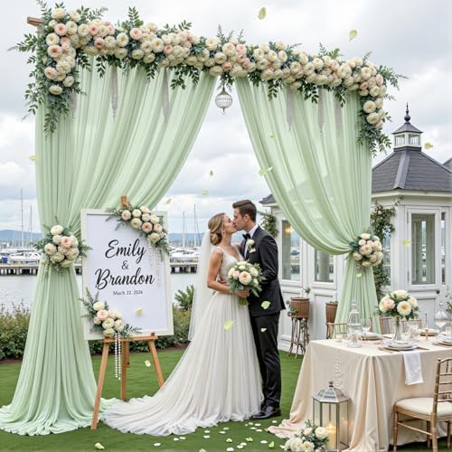 30ft×10ft Wrinkle Free Sage Green Backdrop Curtain Drapes, 6 Panels 5ftx10ft Sheer Tulle Chiffon Backdrop Panels Curtains for Wedding Baby Shower Birthday Party Stage Photo Home Decorations - Image 2