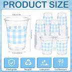 100 Pcs Blue Gingham Plastic Cups for Party Supplies, 12 oz - Image 3