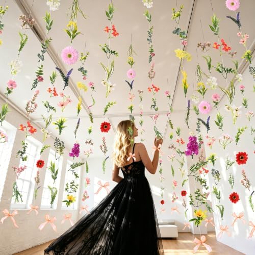 Livole 12Pcs 72Ft Wildflower Garland with Bow Hanging Flower Wall Backdrop - Image 3