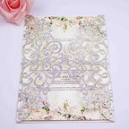50 pcs 250GSM Silver Glitter Wedding Invitations Cards Laser Cut Pocket Covers only, no envelope,no insert 5x7 - Image 4
