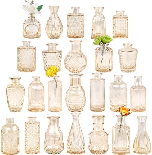 TBWIND 24pcs Amber Glass Bud Vases Set by TBWIND