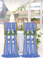 QueenDream Dusty Blue Sashes Wedding Chair Decorations: 50PCS Tulle Cover Bands Aisle Sheer Chair Bows for Birthday Party Banquet - Image 2