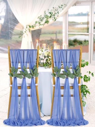QueenDream Dusty Blue Sashes Wedding Chair Decorations: 50PCS Tulle Cover Bands Aisle Sheer Chair Bows for Birthday Party Banquet - Image 2