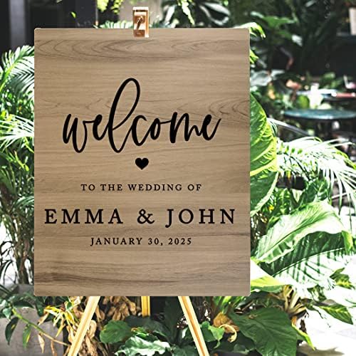 Andaz Press Large Wooden Welcome Sign for Wedding Rustic Welcome Sign 16" x 20" Wedding Of Custom Names & Date Fall Wedding Signage English Oak MDF Wood Finish Wedding Reception Indoor Outdoor Signs - Image 4