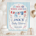 Personalized Red White and Due Baby Shower Banner, Custom Patriotic Backdrop, Fourth of July Party Decorations, Firework Photo Booth Tapestry, Welcome Sign for Gender Reveal Celebration Décor by Unknown