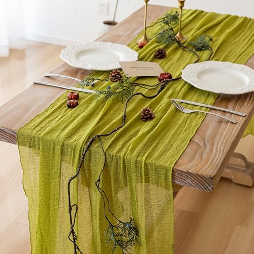 10Pcs Moss Green Cheesecloth Table Runner 120 Inches for Party Home Decor by KEKETOARRANGE