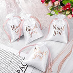 Roowest 4 x 6 Inch 100 Pcs Thank You Satin Gift Bags, White, Rose Gold - Image 3